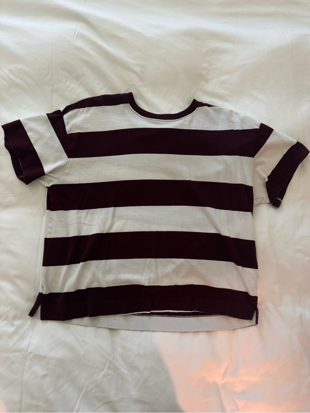 Old Navy Burgundy & Cream Striped Short Sleeve Sweater Top Medium